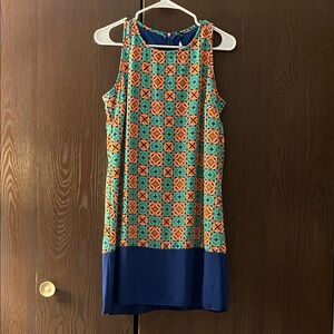 Love Culture sleeveless dress orange, green, black and blue dress. Size Small